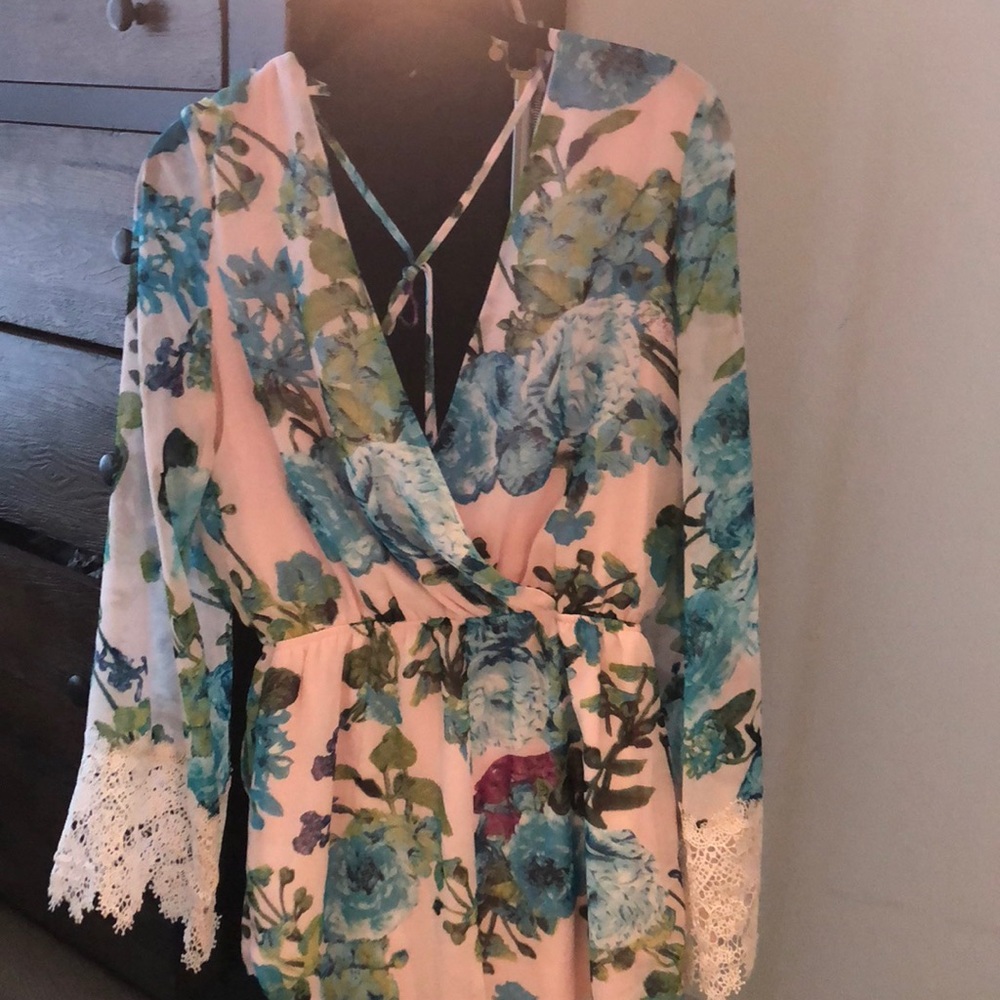 Pink floral chiffon romper